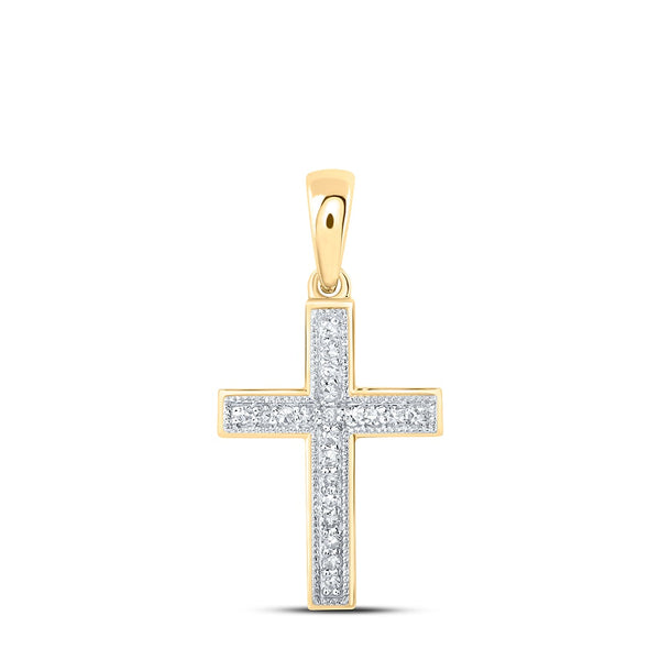 10kt White Gold Womens Round hot Diamond Cross Pendant 1/12 Cttw