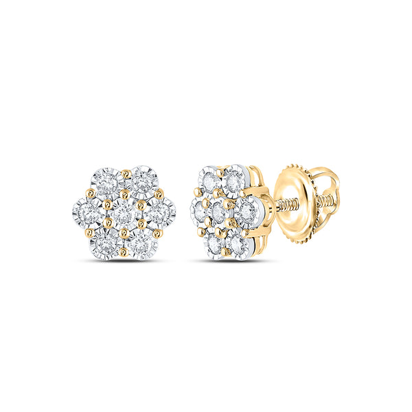 The Diamond Deal 10kt Yellow Gold Womens Round deals Diamond Square Earrings 1-1/5 Cttw