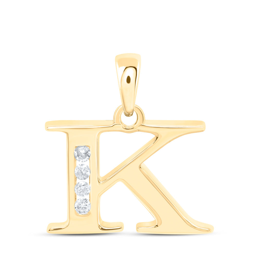 10kt Yellow Gold Womens Round Diamond K Initial Letter Pendant 1/20 Cttw