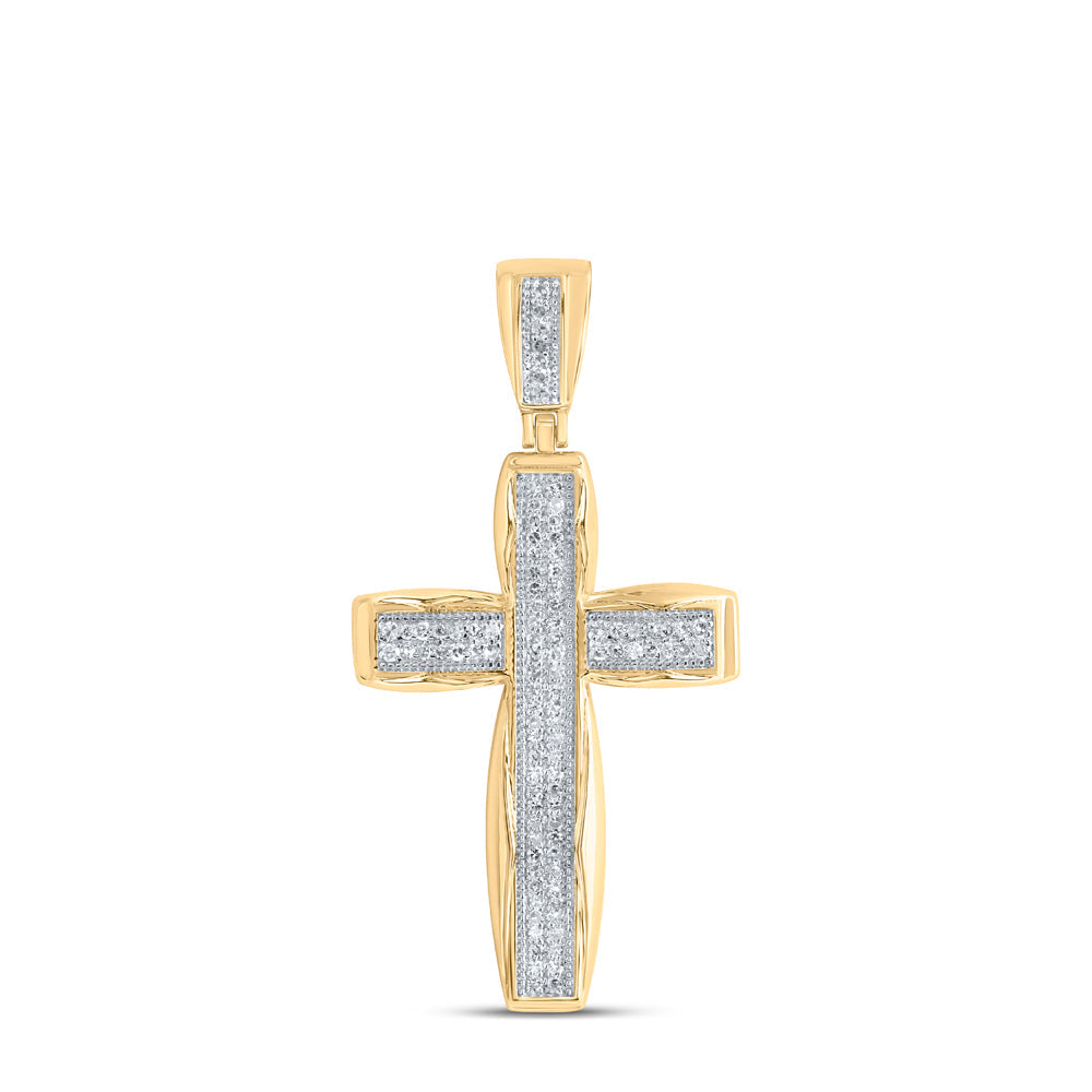 10kt Yellow Gold Mens Round Diamond Cross Charm Pendant 1/3 Cttw