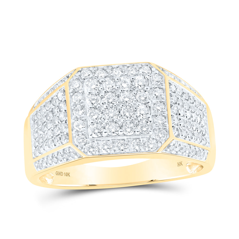 10kt Yellow Gold Mens Round Diamond Square Ring 1 Cttw