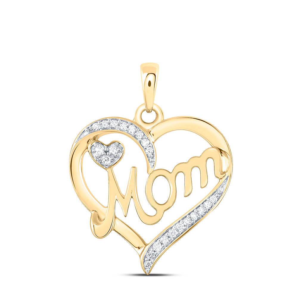 10kt Yellow Gold Womens Round Diamond Mom Heart Pendant 1/10 Cttw