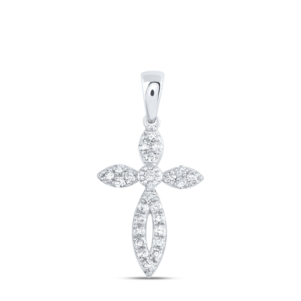 10kt White Gold Womens Round Diamond Cross Pendant 1/6 Cttw