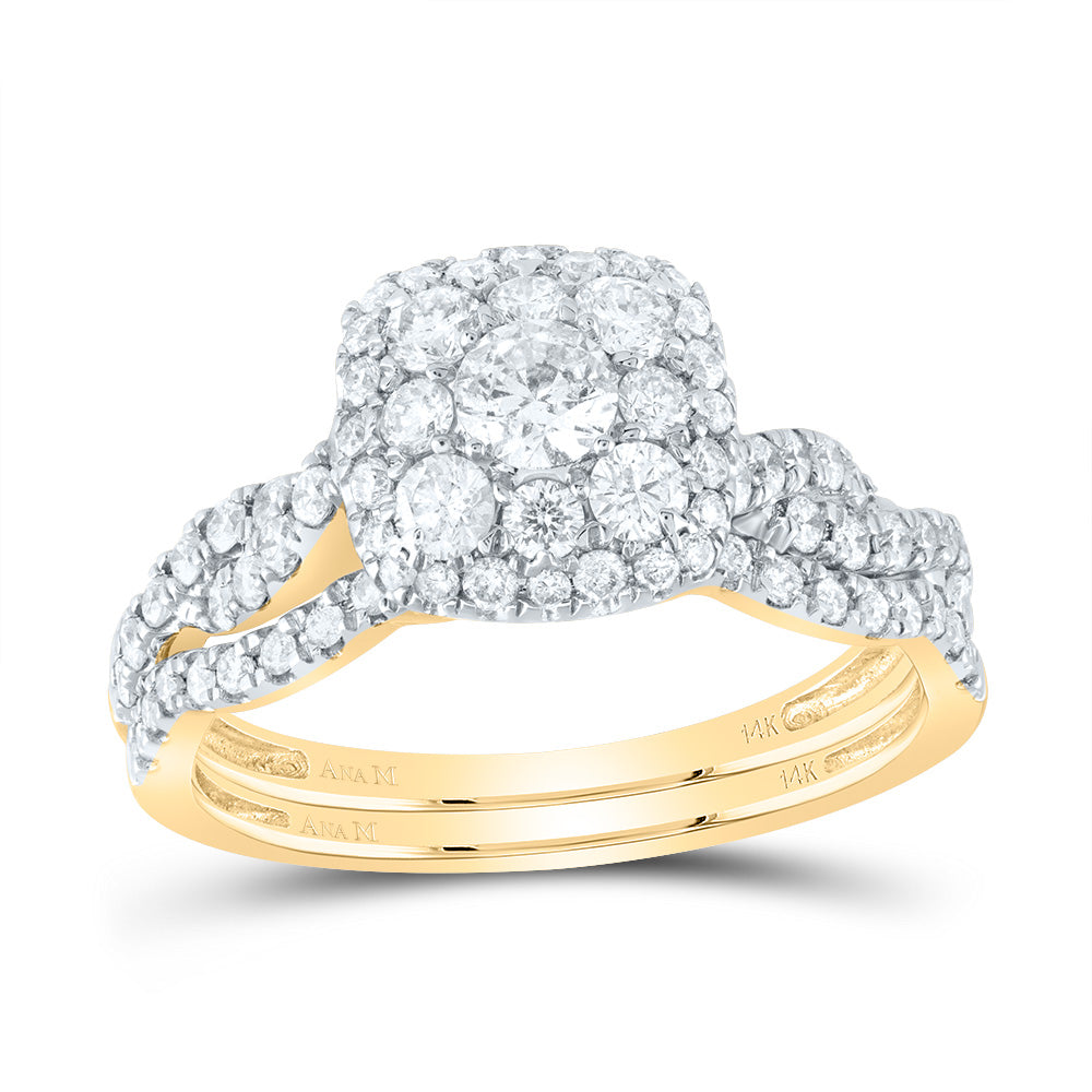 14kt Yellow Gold Round Diamond Halo Bridal Wedding Ring Band Set 1 Cttw