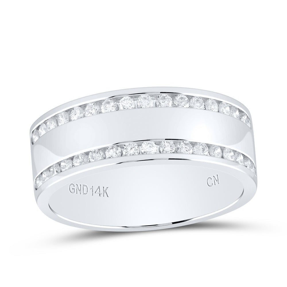 14kt White Gold Womens Round Channel-set Diamond Double Row Wedding Band 1/2 Cttw