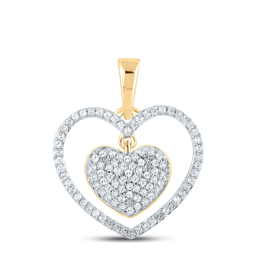 10kt Yellow Gold Womens Round Diamond Heart Pendant 1/3 Cttw