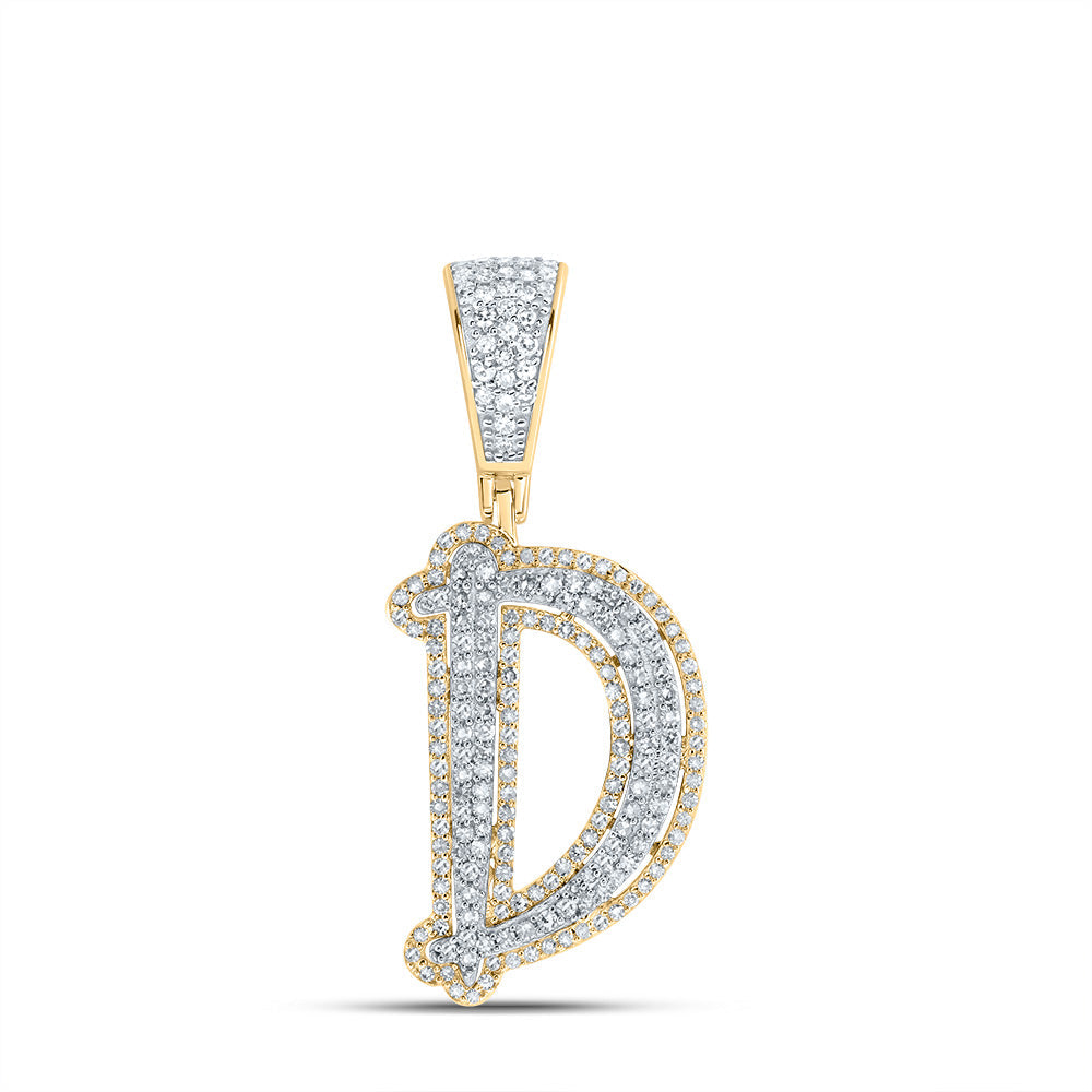 10kt Two-tone Gold Mens Round Diamond D Initial Letter Charm Pendant 3/4 Cttw