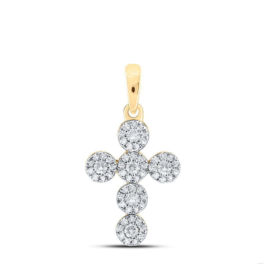 10kt Yellow Gold Womens Round Diamond Cross Pendant 1/4 Cttw