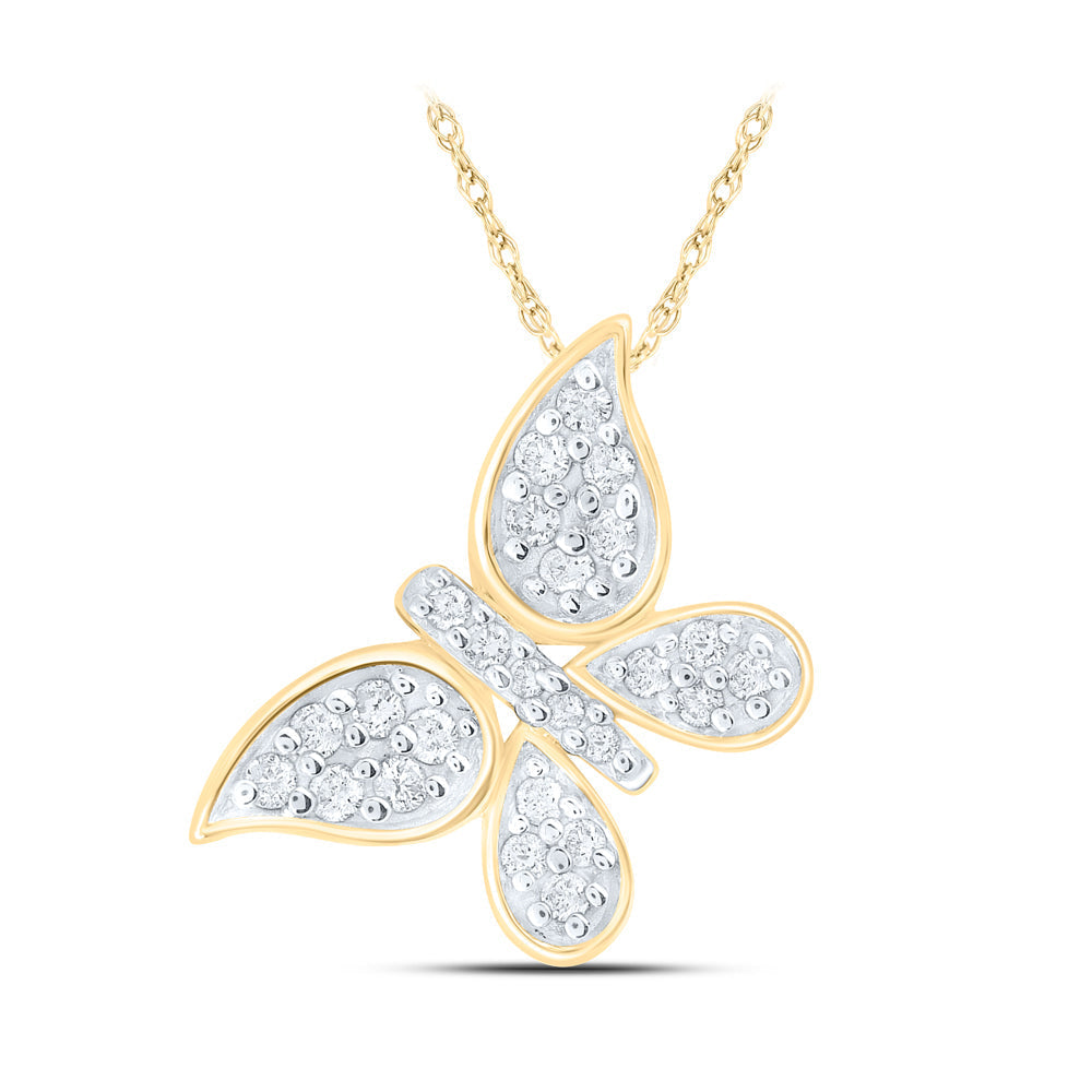 10kt Yellow Gold Womens Round Diamond Butterfly Pendant 1/6 Cttw