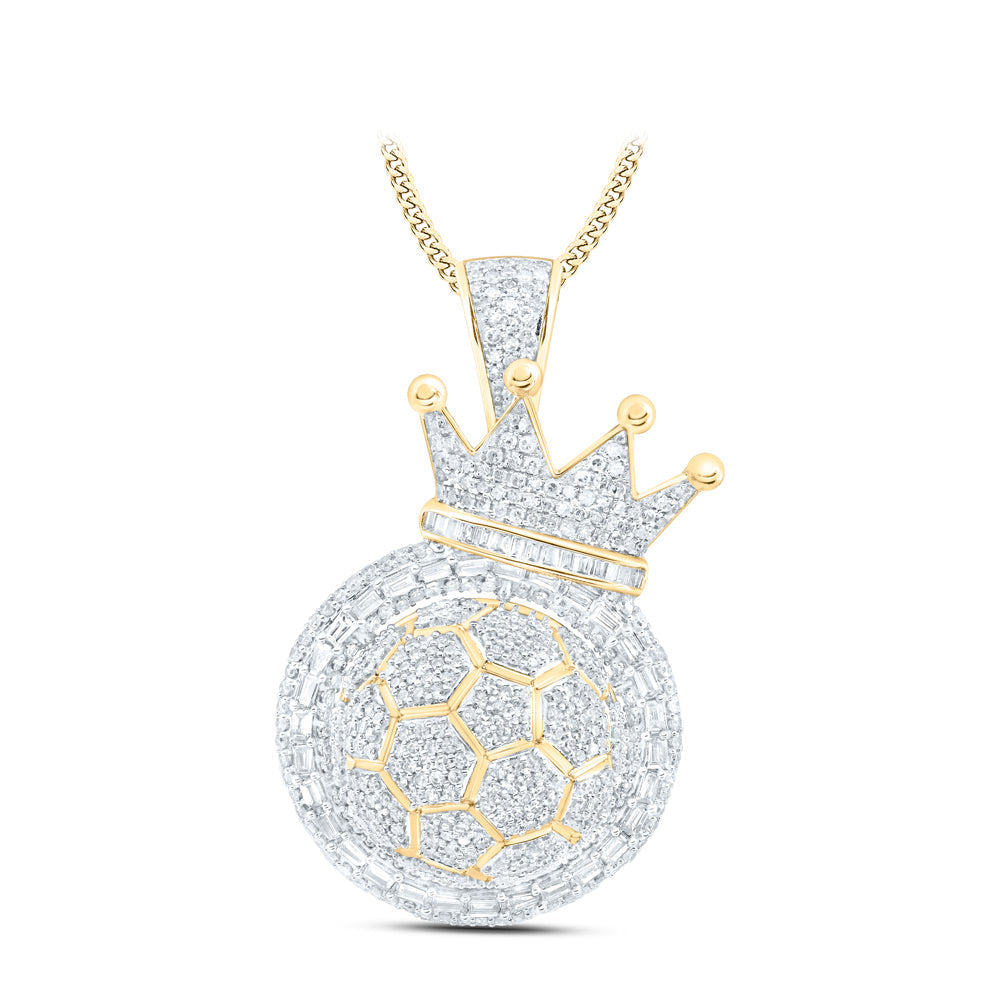 10kt Yellow Gold Mens Round Diamond Soccer Ball Crown Charm Pendant 2-3/4 Cttw