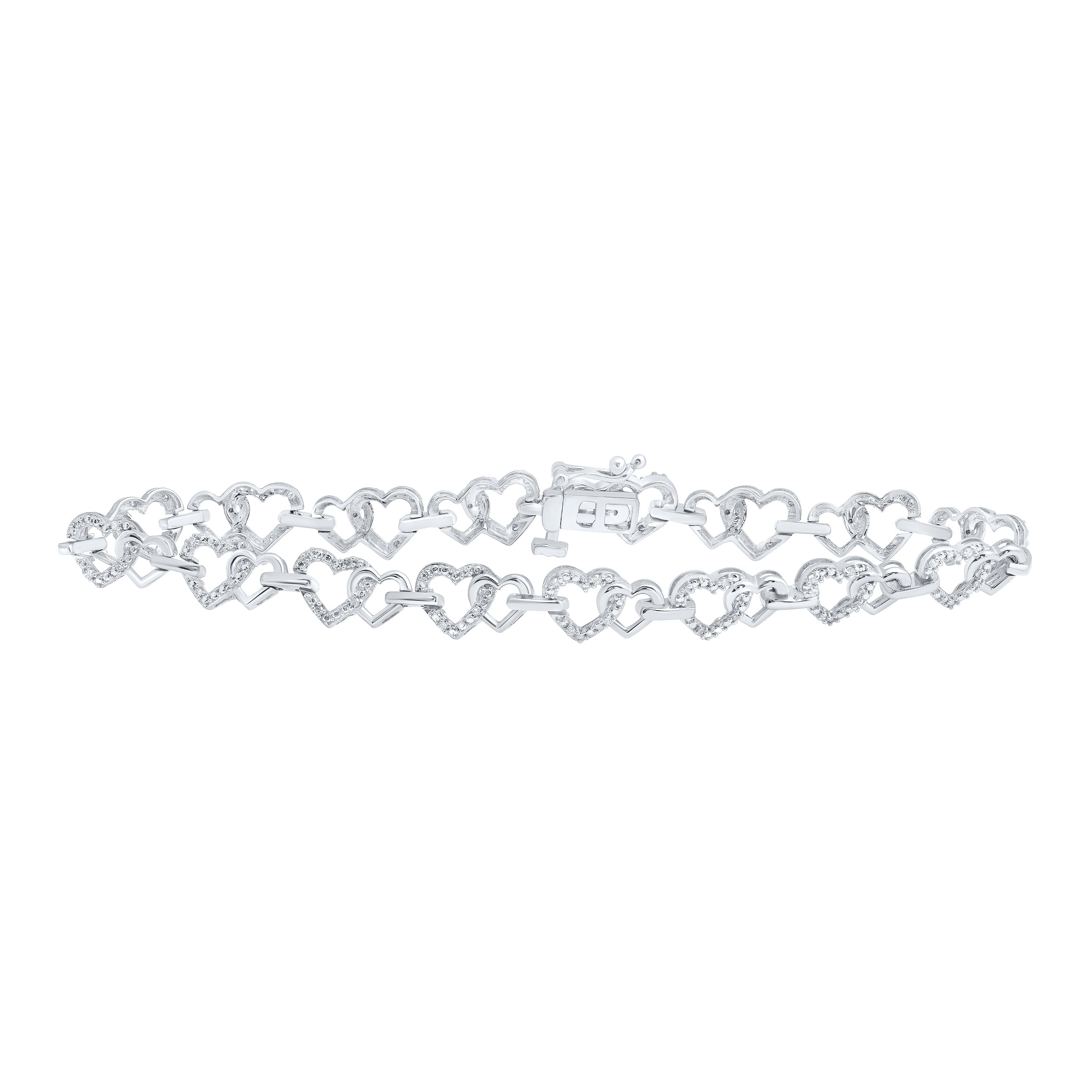 10kt White Gold Womens Round Diamond Heart Bracelet 1/4 Cttw