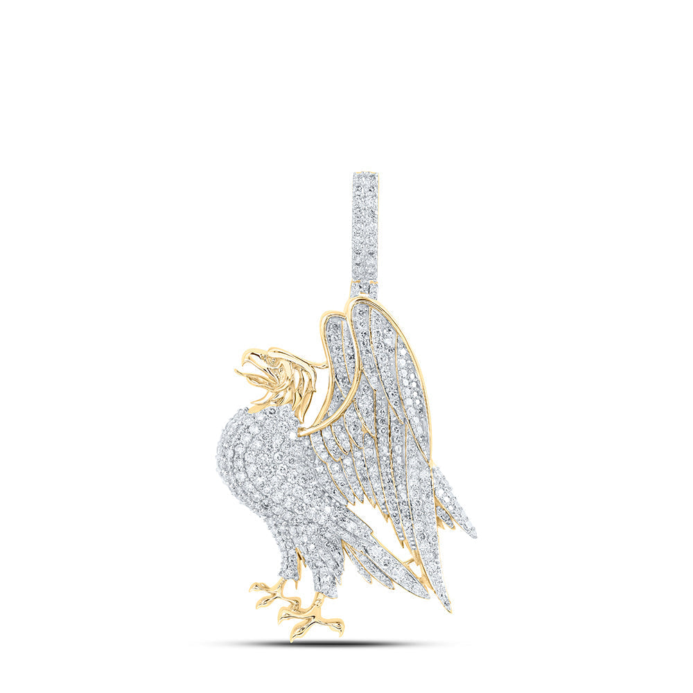 10kt Yellow Gold Mens Round Diamond Eagle Animal Charm Pendant 2-7/8 Cttw