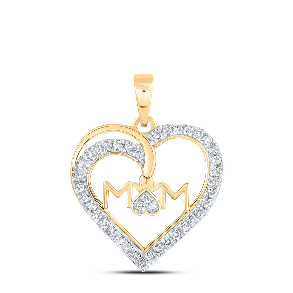 10kt Yellow Gold Womens Round Diamond Mom Heart Pendant 1/6 Cttw