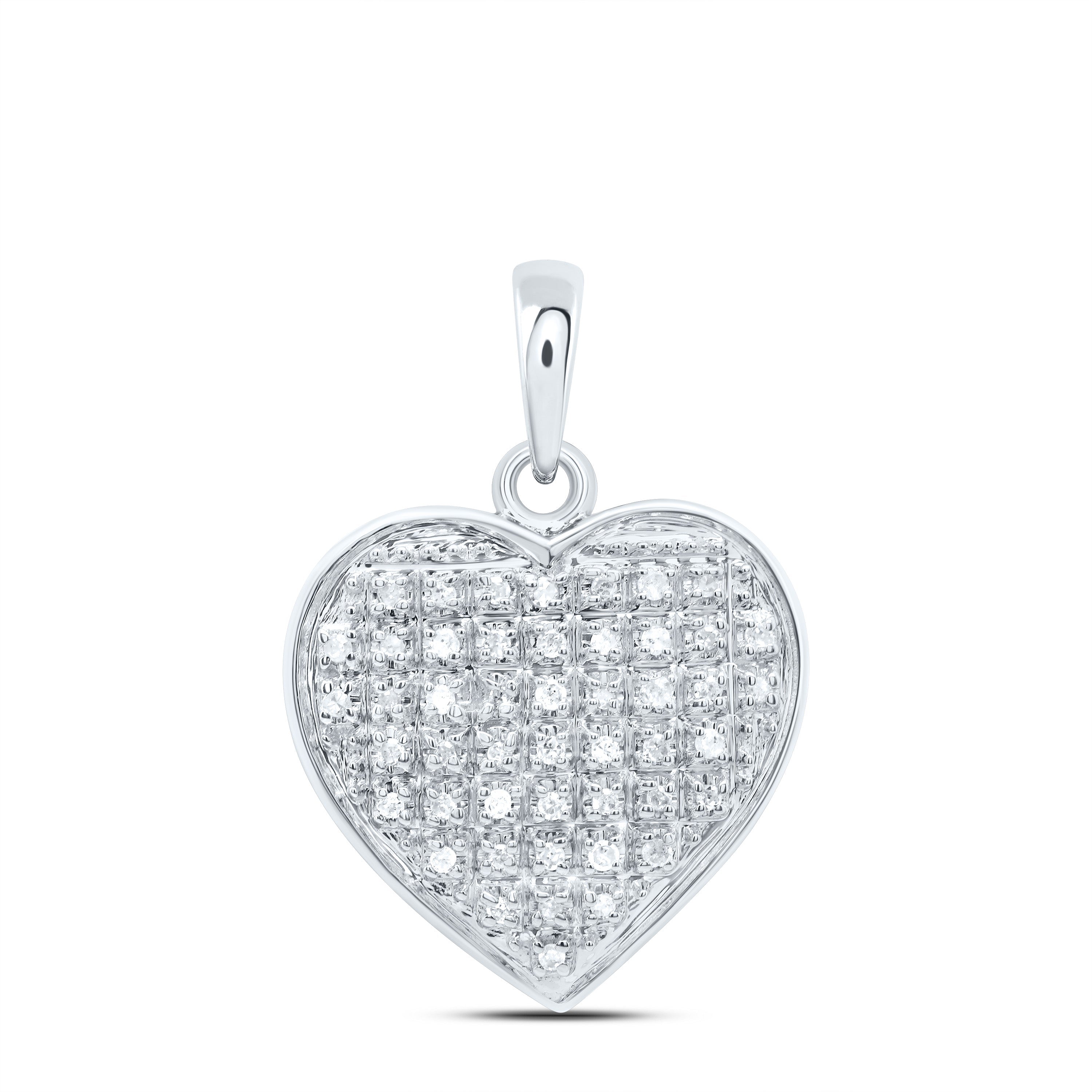 10kt White Gold Womens Round Diamond Heart Pendant 1/6 Cttw