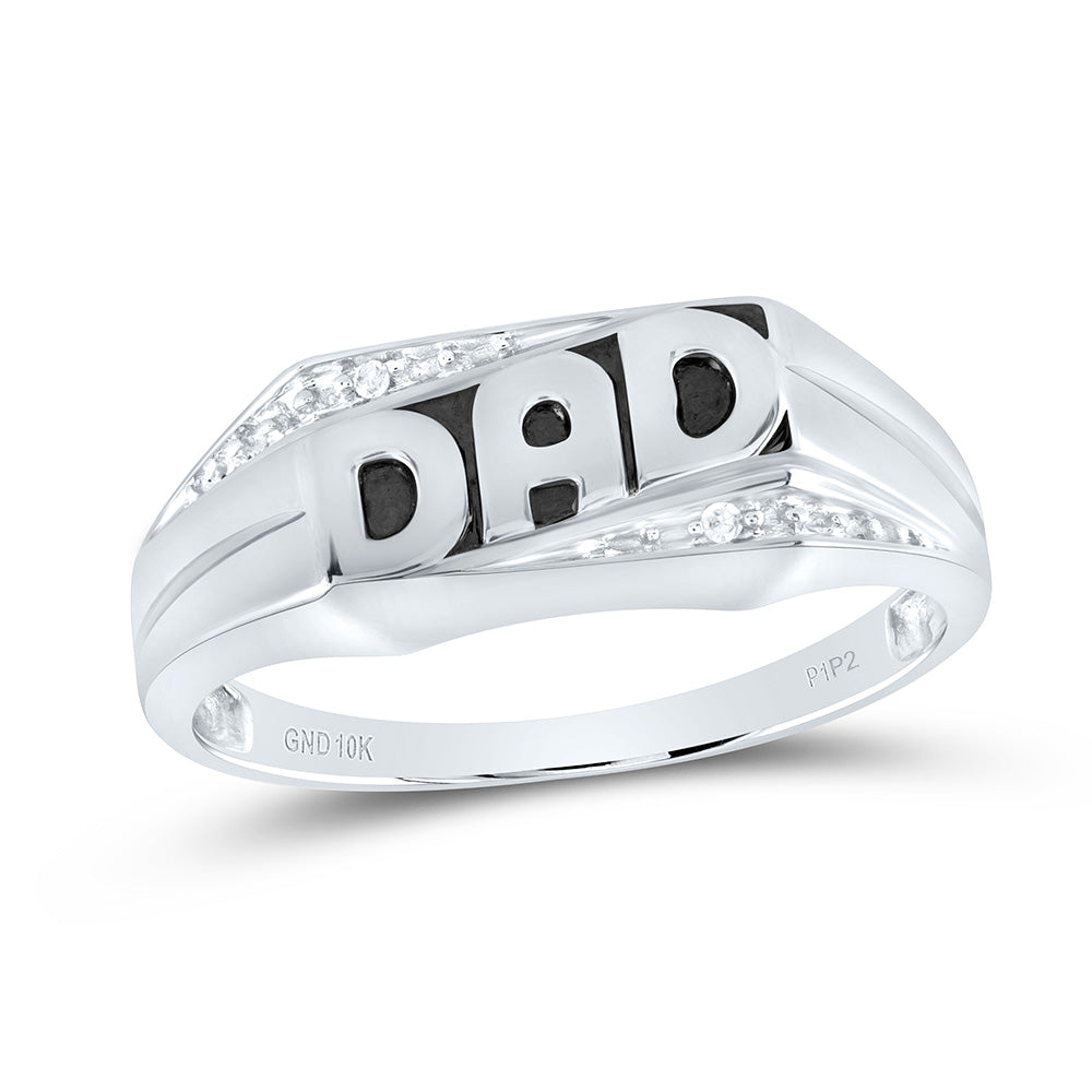 10kt White Gold Mens Round Diamond Dad Father Band Ring .01 Cttw