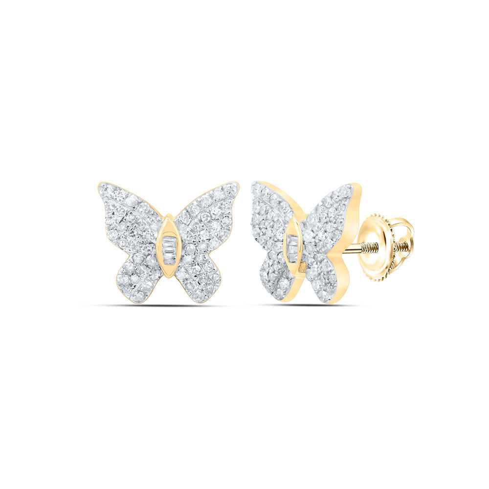 10kt Yellow Gold Womens Round Diamond Butterfly Earrings 3/8 Cttw