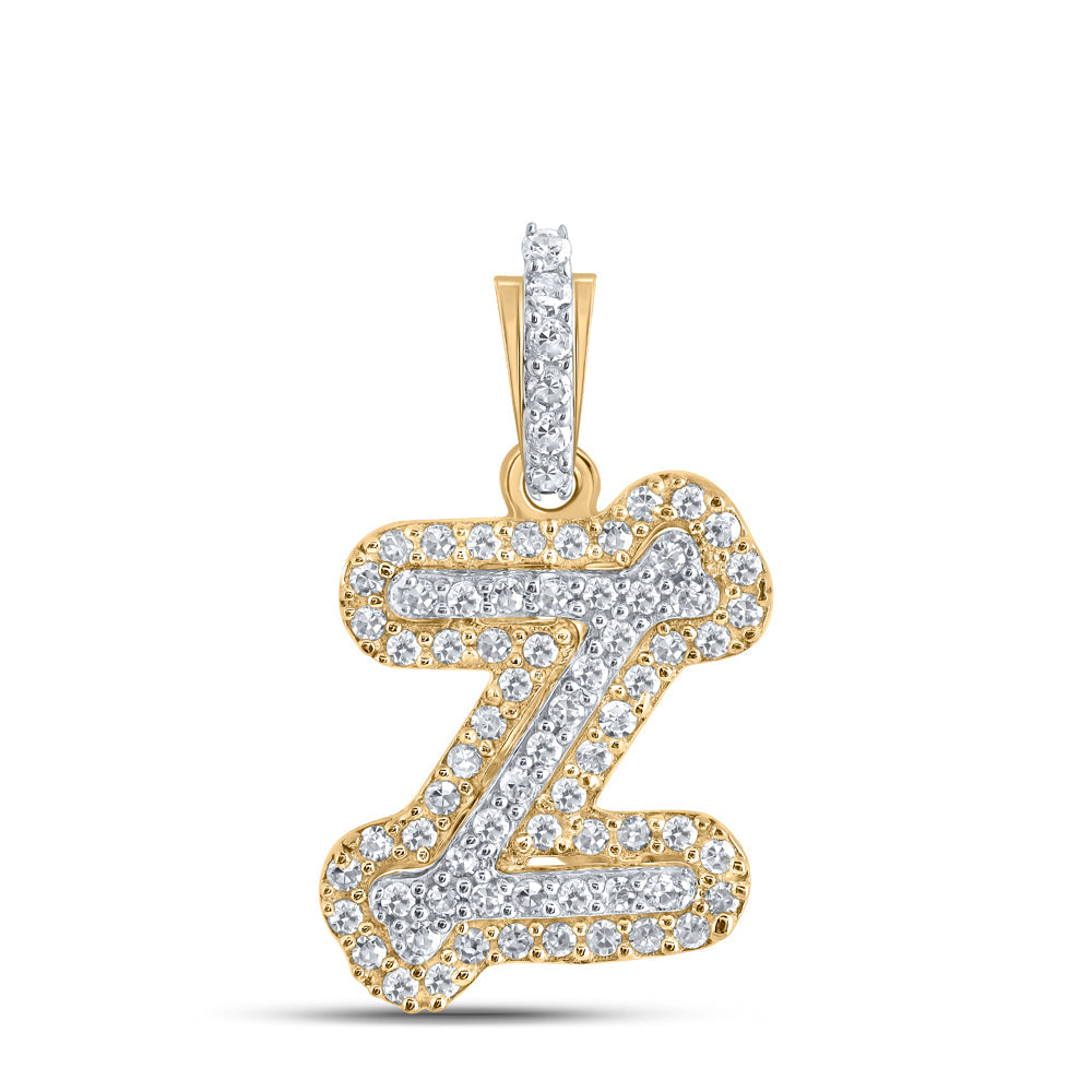 10kt Yellow Gold Womens Round Diamond Z Initial Letter Pendant 1/5 Cttw