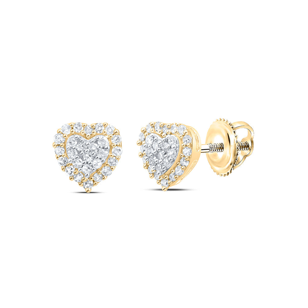 10kt Yellow Gold Womens Round Diamond Heart Earrings 1/6 Cttw