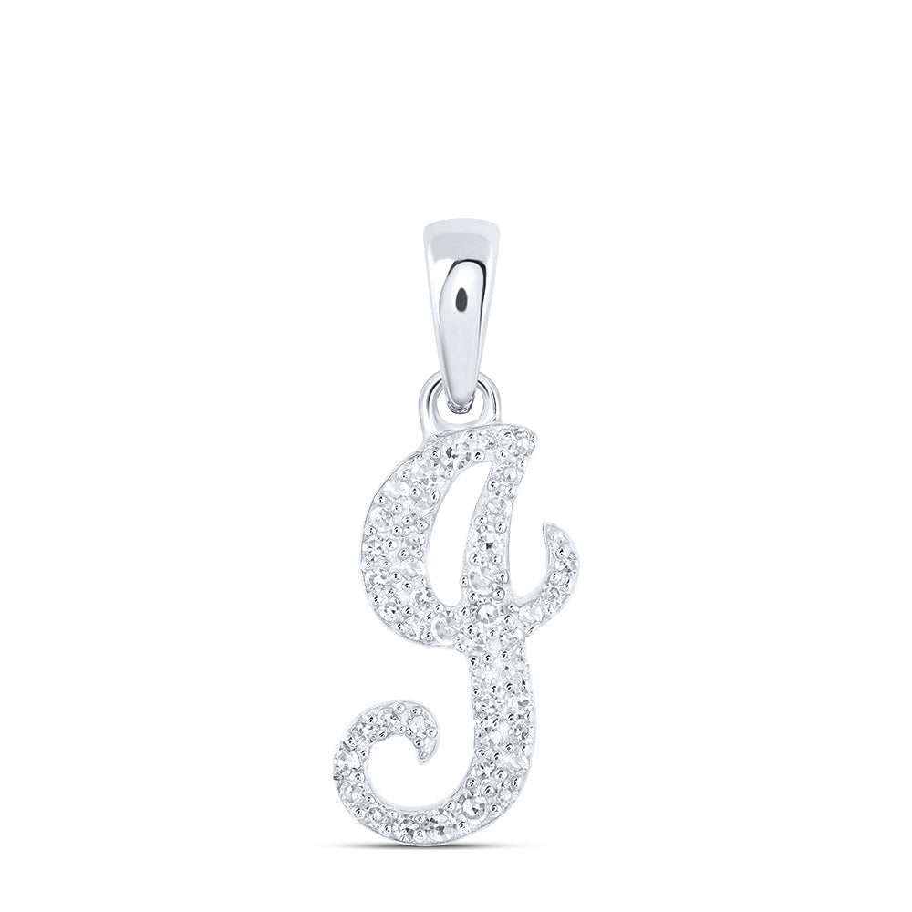 10kt White Gold Womens Round Diamond J Initial Letter Pendant 1/8 Cttw