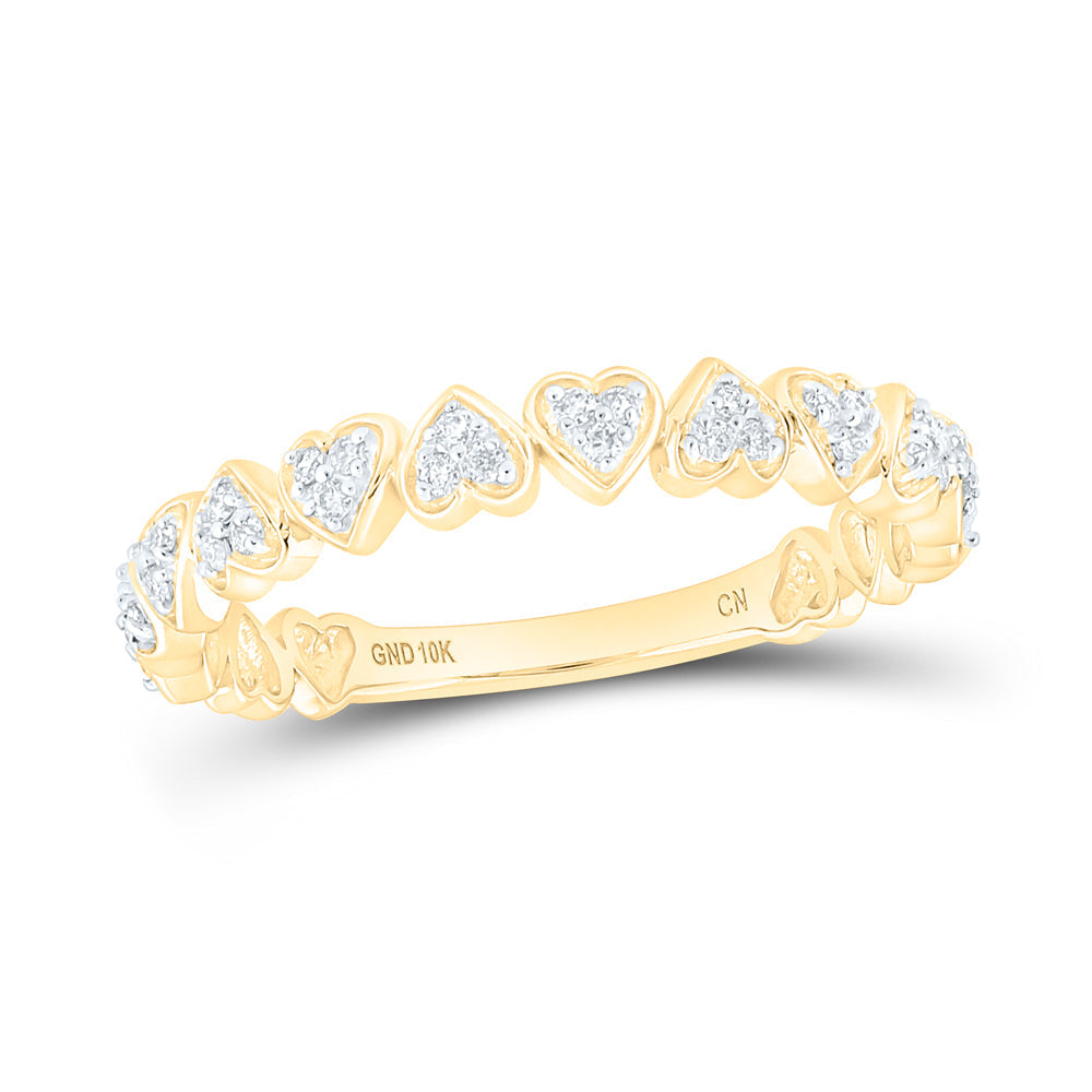 10kt Yellow Gold Womens Round Diamond Heart Stackable Band Ring 1/8 Cttw