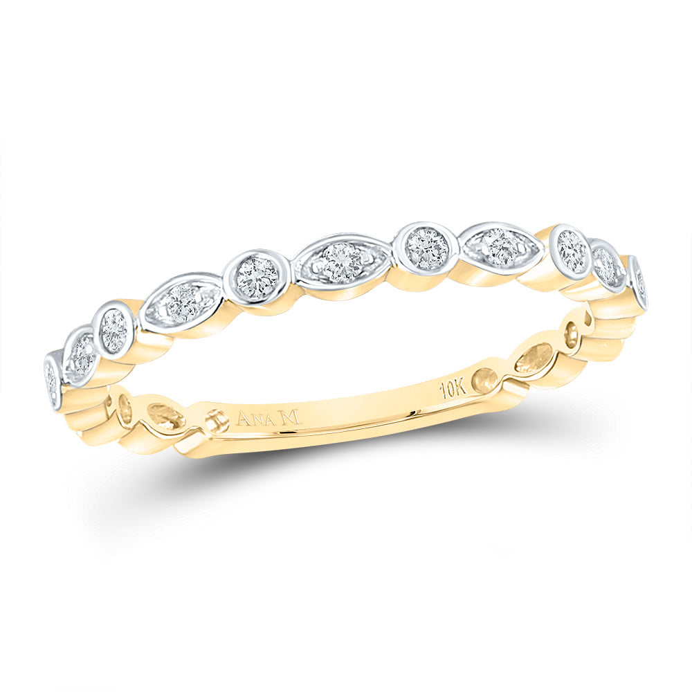 10kt Yellow Gold Womens Round Diamond Stackable Band Ring 1/8 Cttw