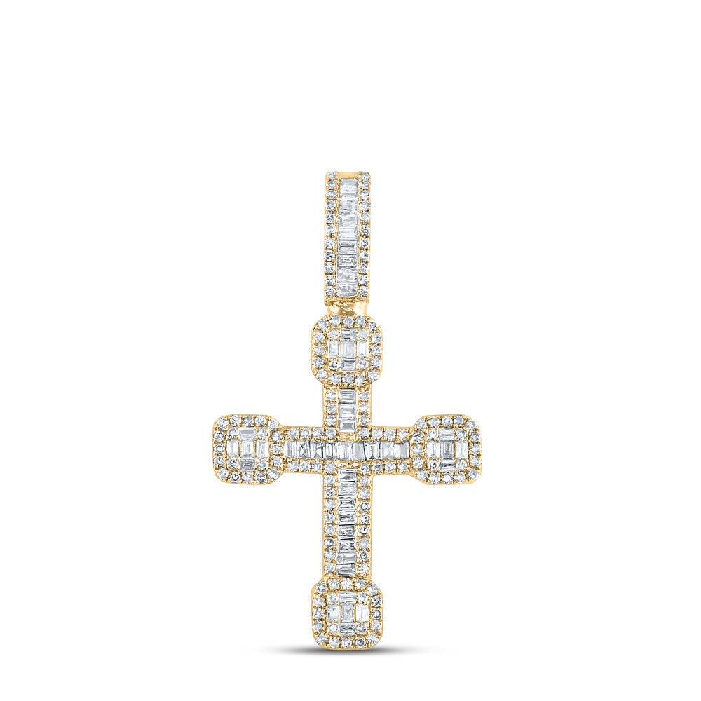 10kt Yellow Gold Mens Baguette Diamond Cross Charm Pendant 1/2 Cttw