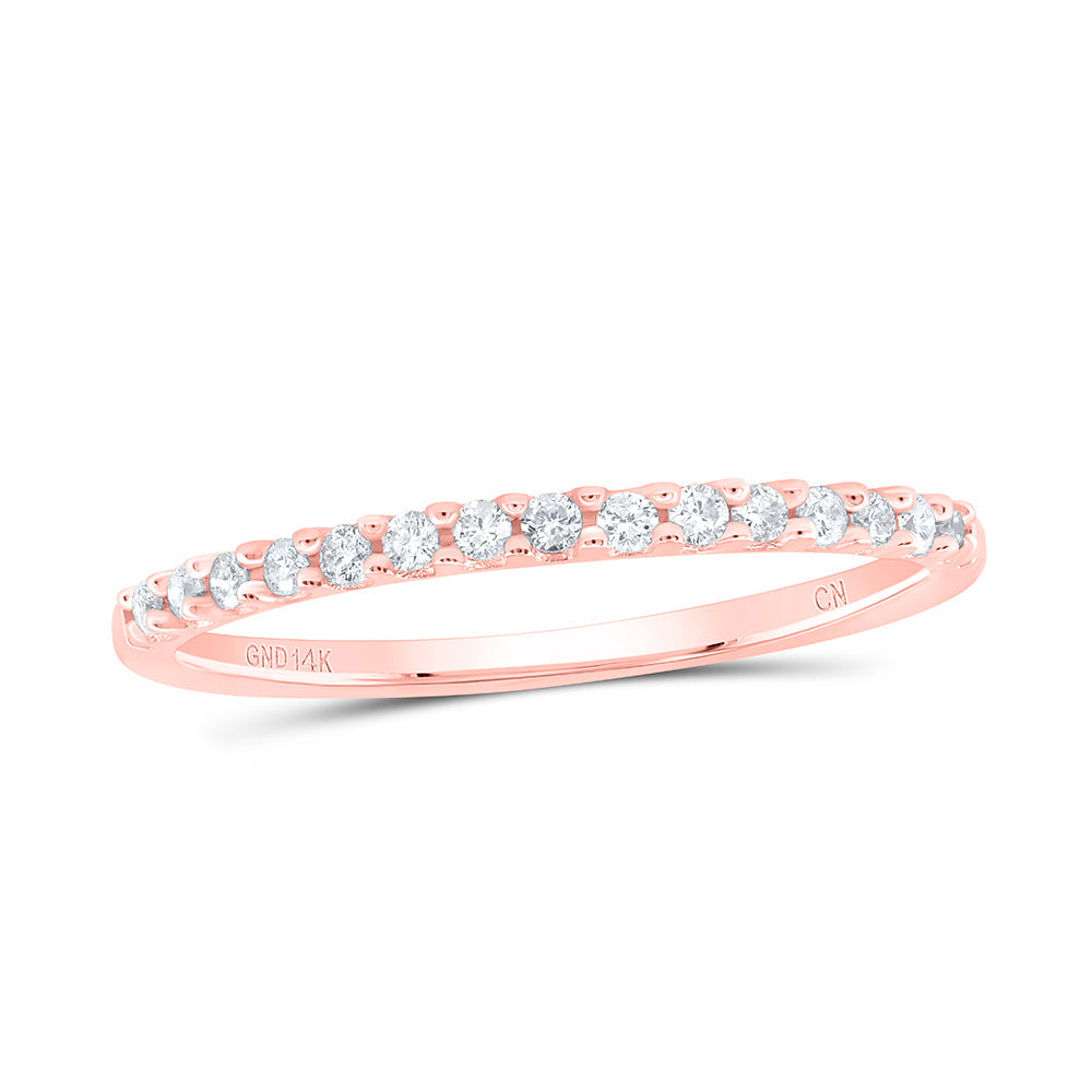 14kt Rose Gold Womens Round Diamond Wedding Single Row Band 1/6 Cttw