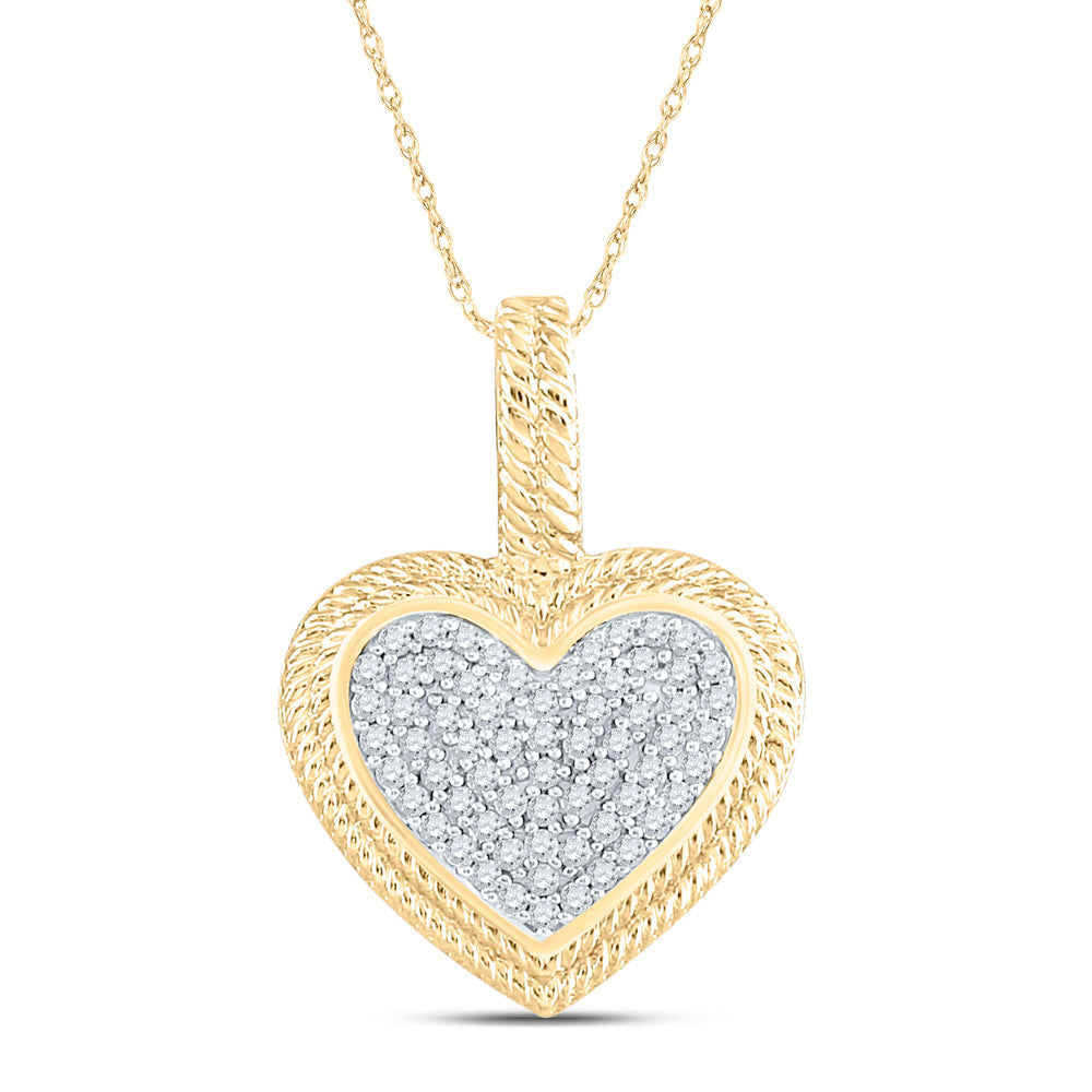 10kt Yellow Gold Womens Round Diamond Heart Milgrain Pendant 1/6 Cttw