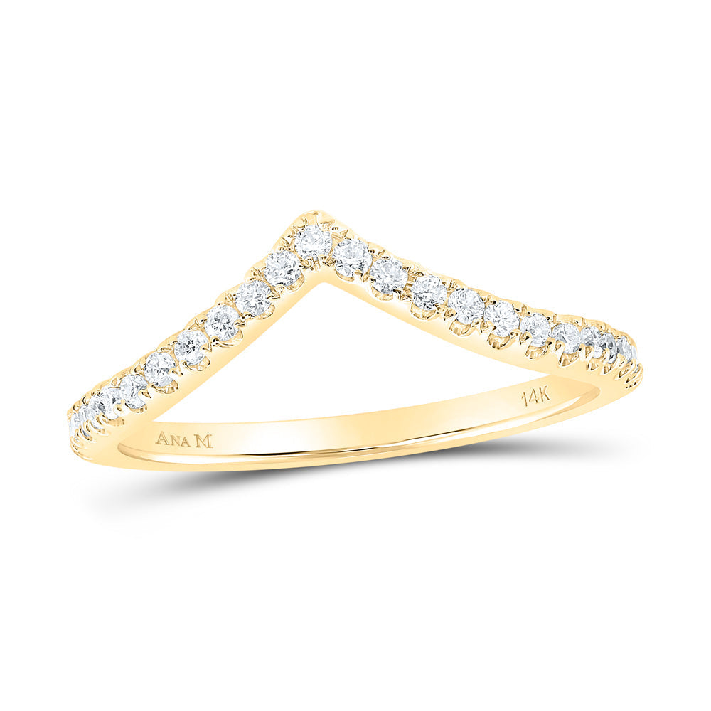 10kt Yellow Gold Womens Round Diamond Chevron Stackable Band Ring 1/5 Cttw