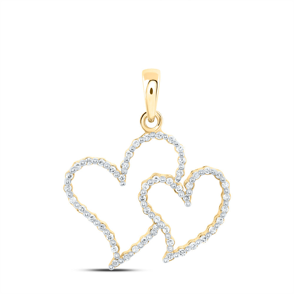 10kt Yellow Gold Womens Round Diamond Heart Pendant 1/6 Cttw