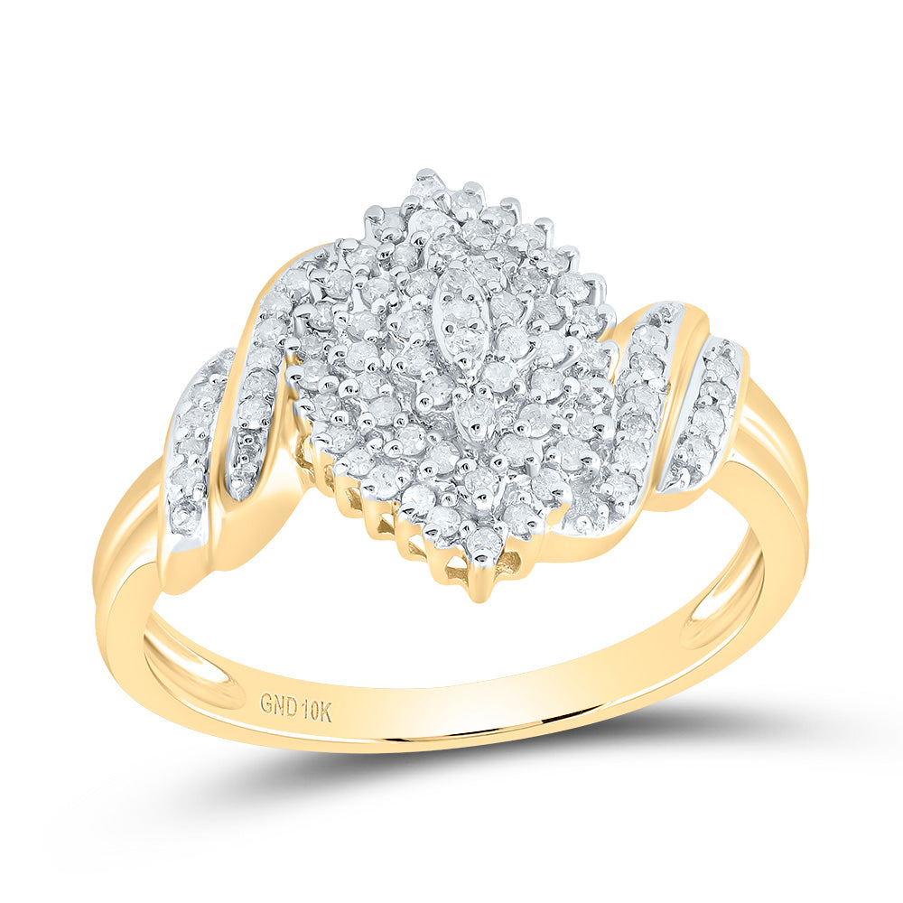 10kt Yellow Gold Womens Round Diamond Cluster Ring 1/4 Cttw