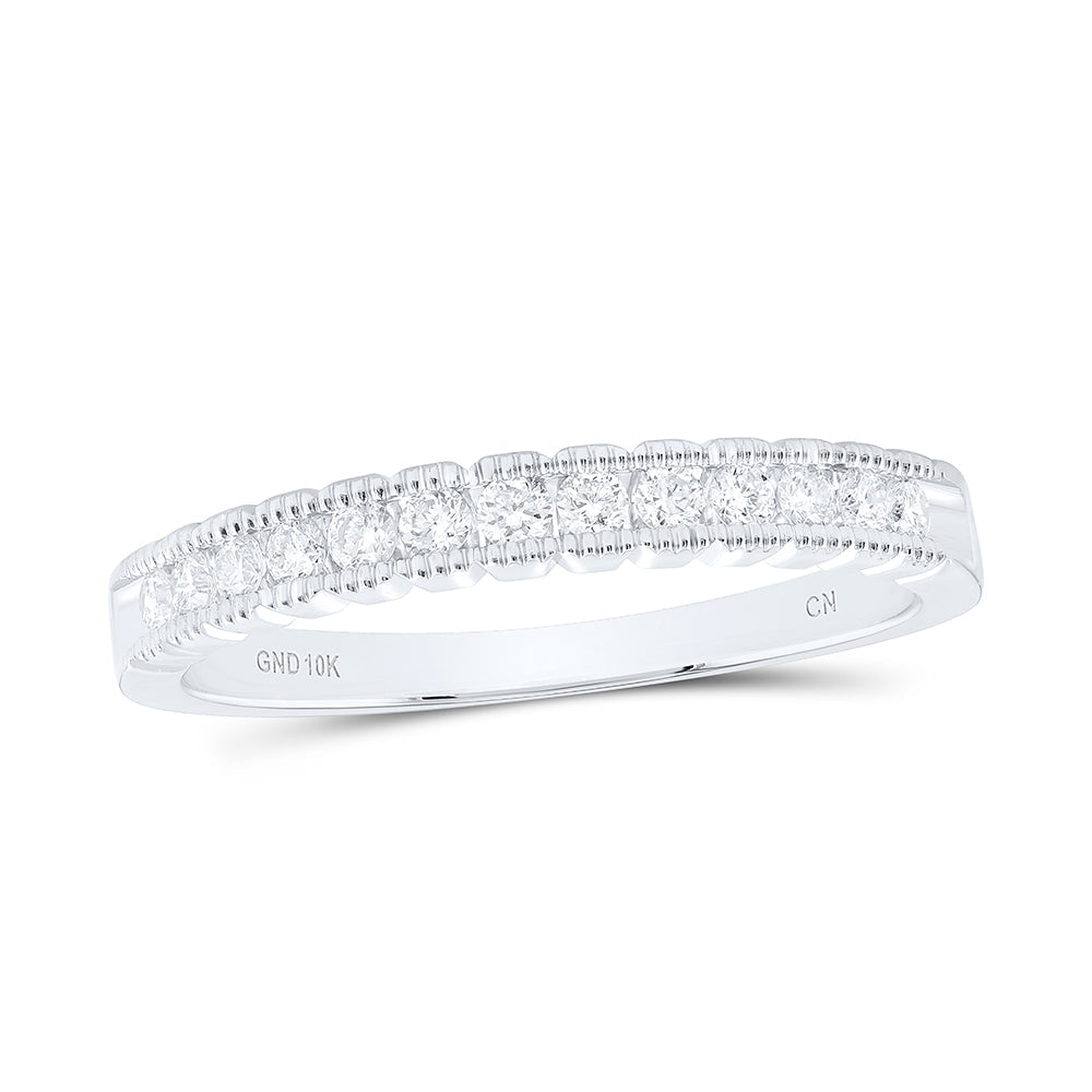 10kt White Gold Womens Round Diamond Single Row Band Ring 1/4 Cttw