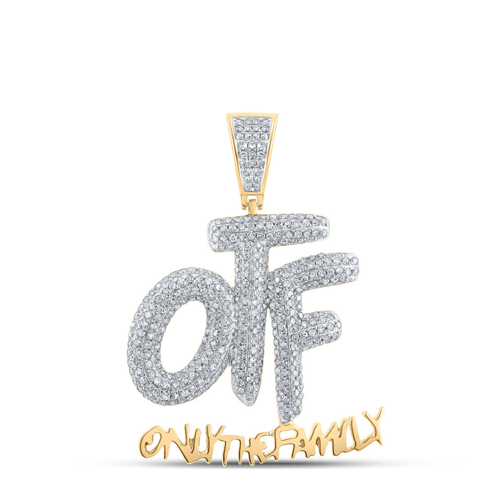 10kt Yellow Gold Mens Round Diamond OTF Family Phrase Charm Pendant 3/4 Cttw