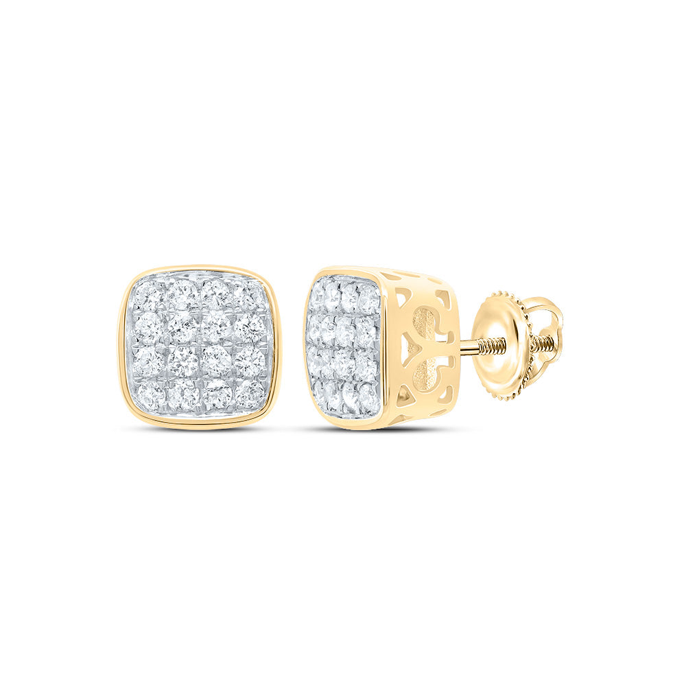 10kt Yellow Gold Round Diamond Square Earrings 1/3 Cttw