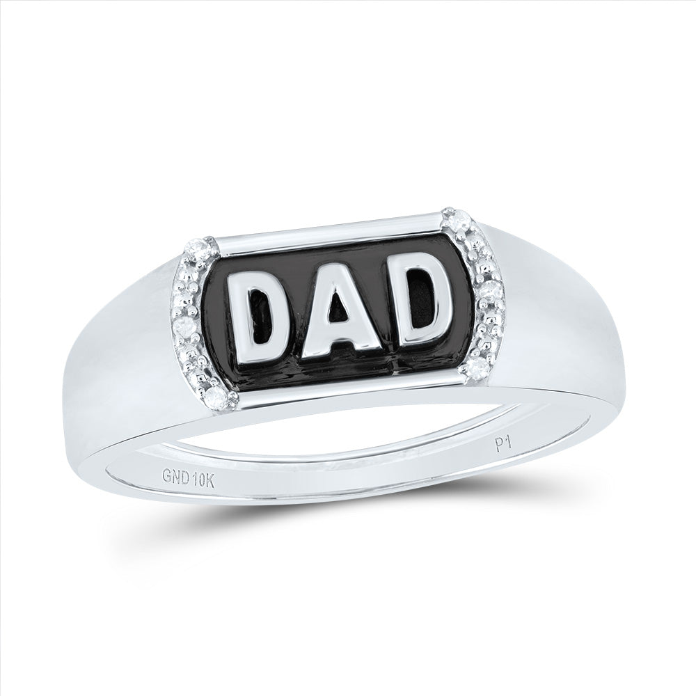 10kt White Gold Mens Round Diamond DAD Band Ring .02 Cttw