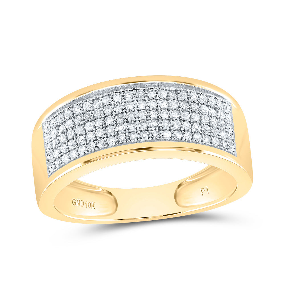 10kt Yellow Gold Womens Round Diamond Pave Band Ring 1/3 Cttw