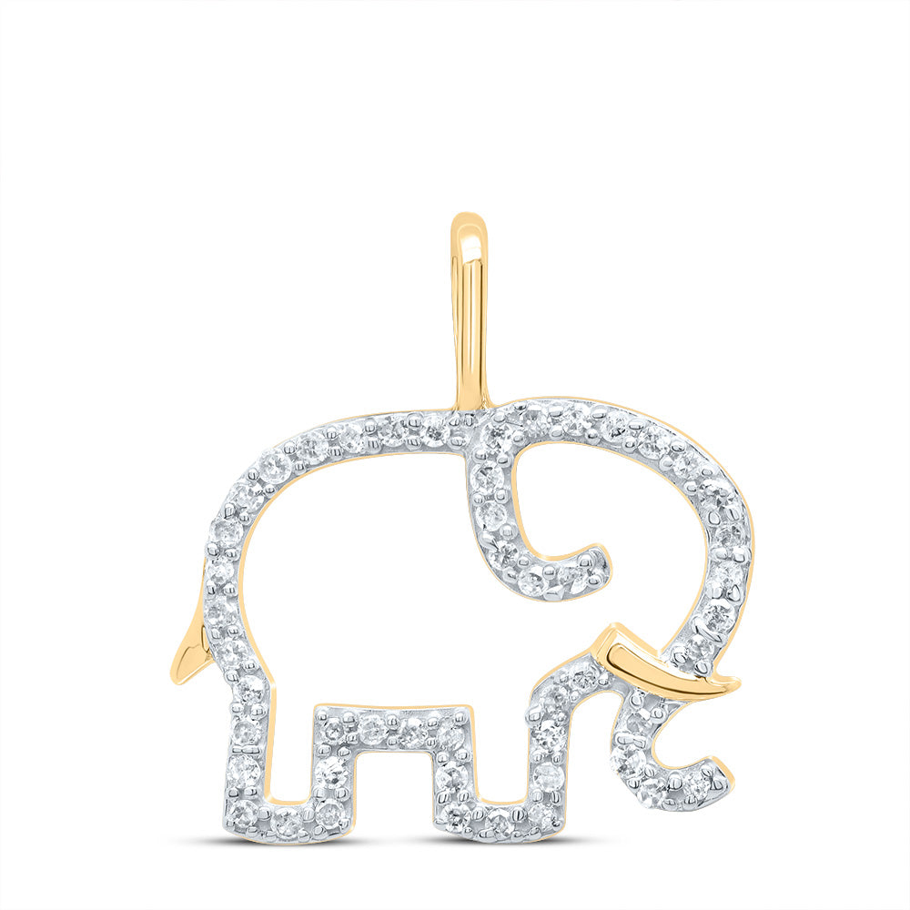 10kt Yellow Gold Womens Round Diamond Elephant Outline Animal Pendant 1/6 Cttw