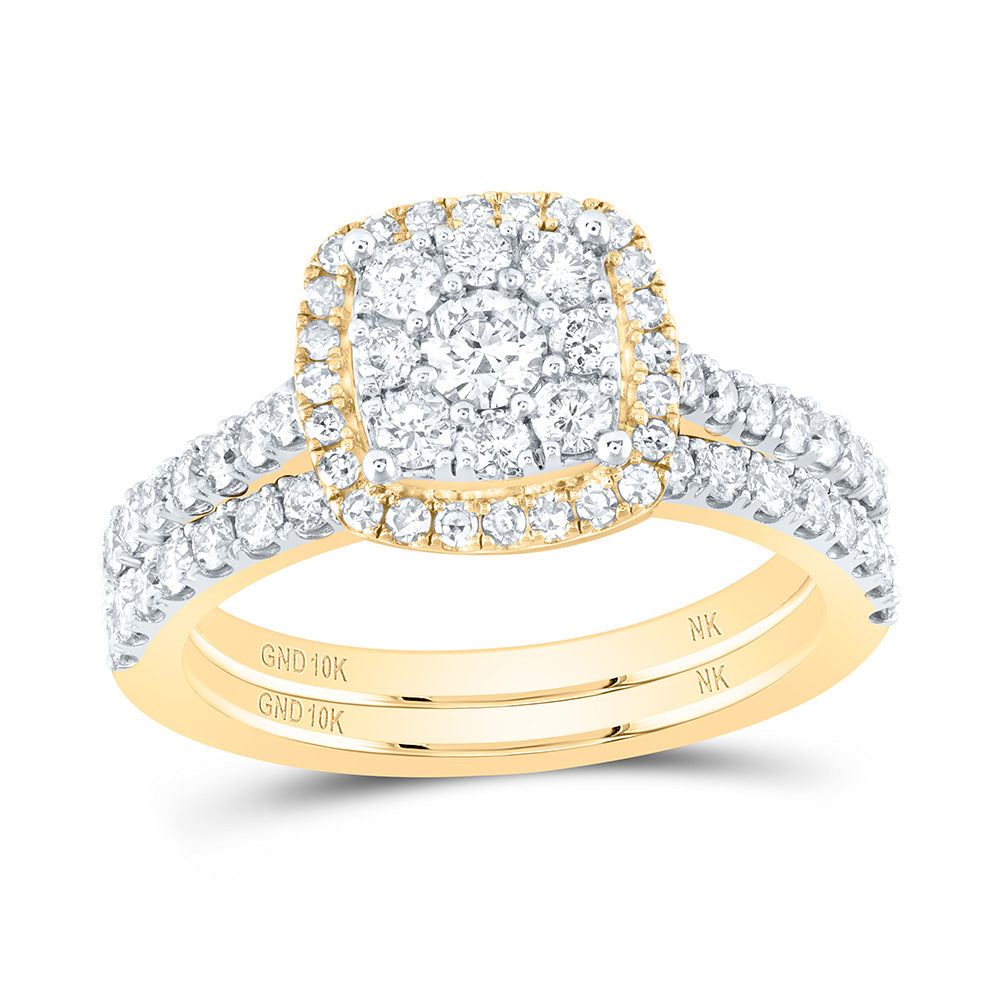 10kt Yellow Gold Round Diamond Square Bridal Wedding Ring Band Set 1 Cttw