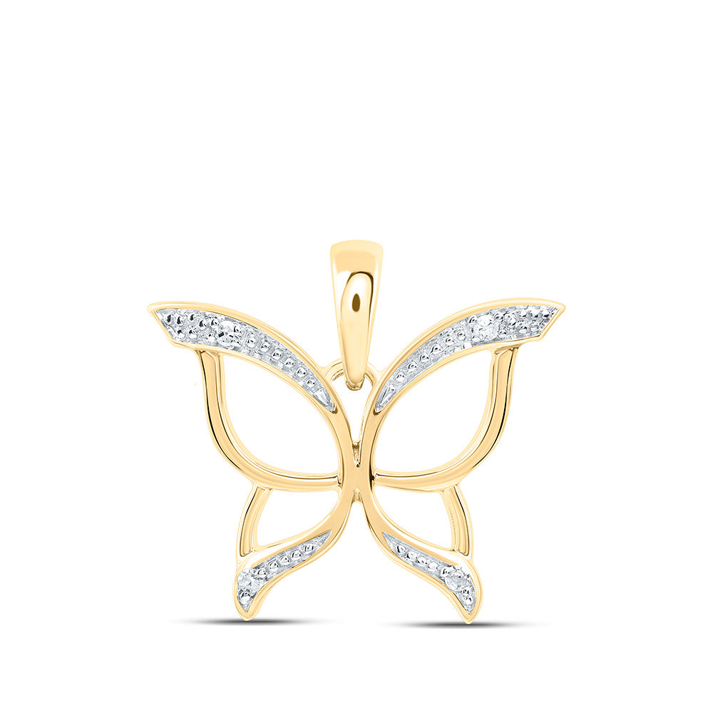 10kt Yellow Gold Womens Round Diamond Butterfly Bug Pendant .03 Cttw