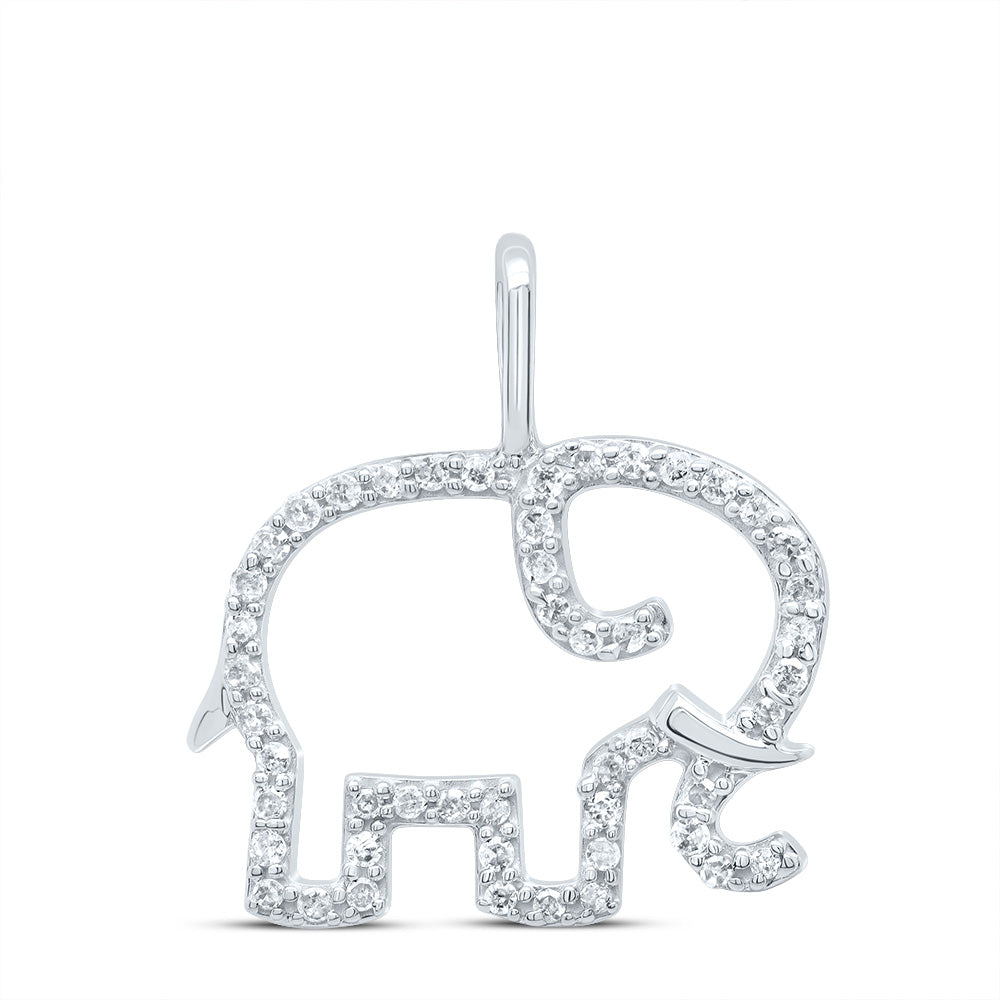 10kt White Gold Womens Round Diamond Elephant Outline Animal Pendant 1/6 Cttw