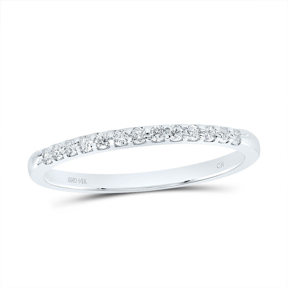 14kt White Gold Womens Round Diamond Wedding Single Row Band 1/6 Cttw