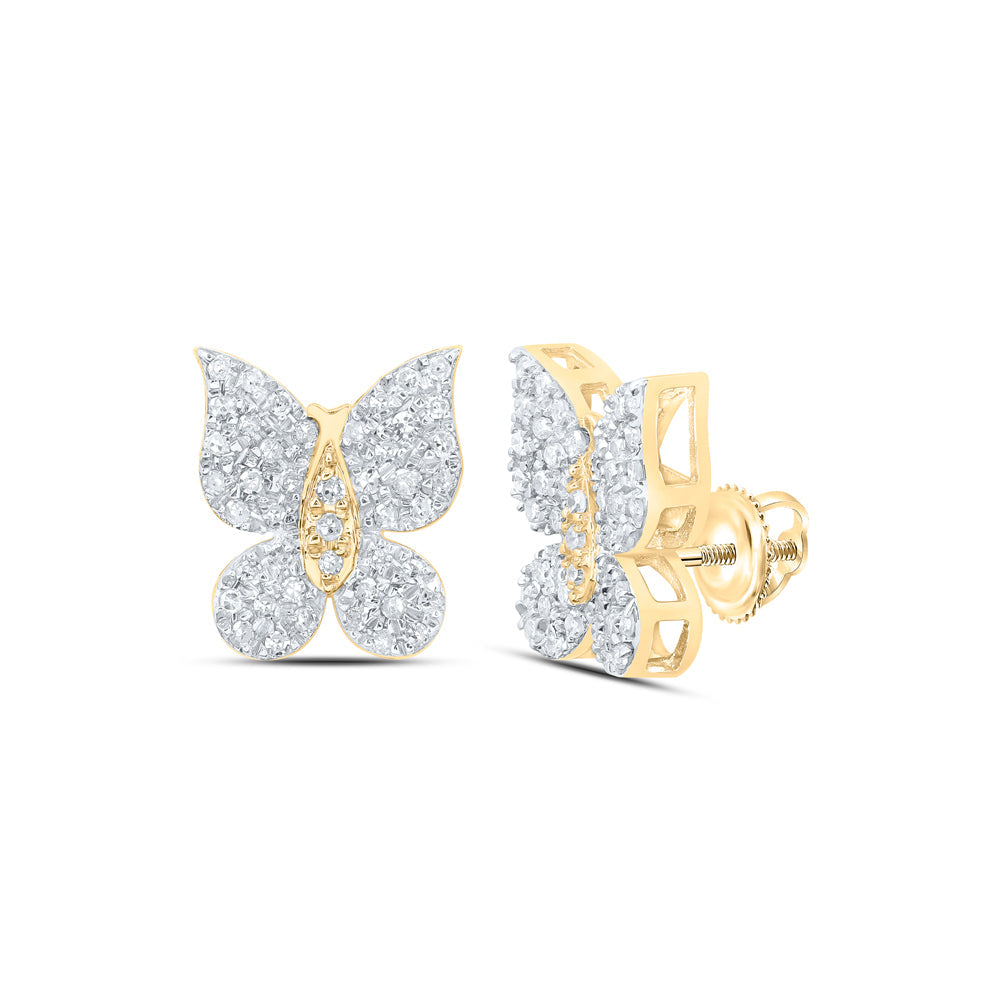 10kt Yellow Gold Womens Round Diamond Butterfly Earrings 1/4 Cttw