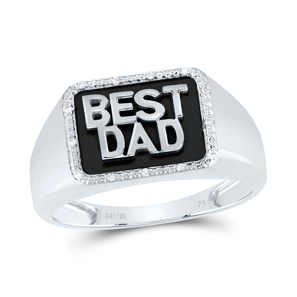 10kt White Gold Mens Round Diamond BEST DAD Band Ring 1/20 Cttw