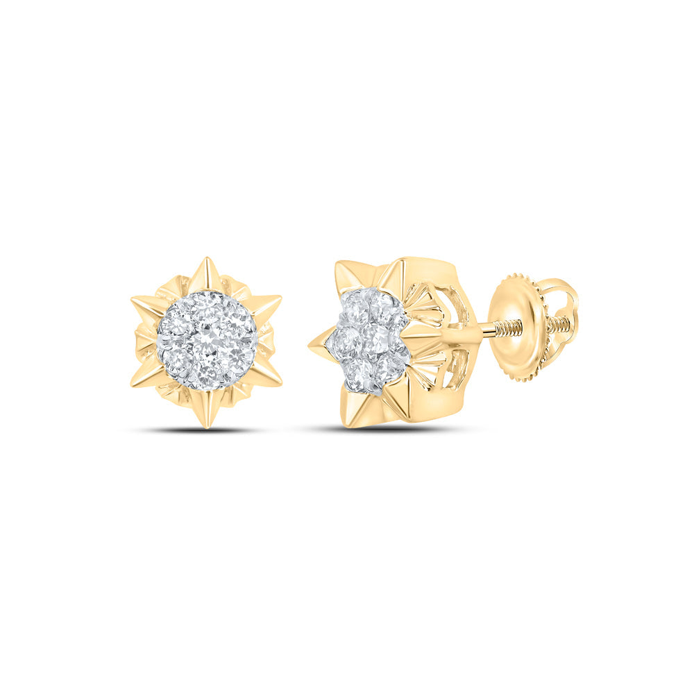 10kt Yellow Gold Womens Round Diamond Starburst Cluster Earrings 1/5 Cttw