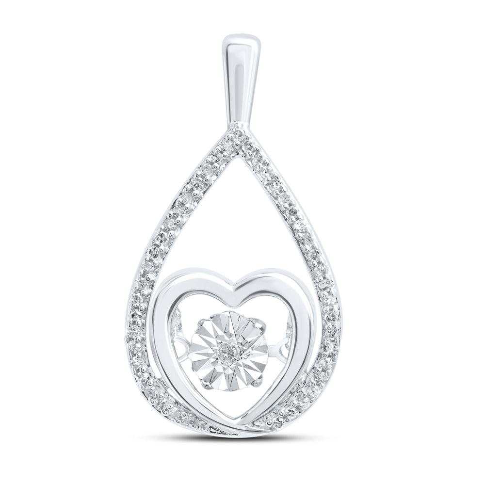 Sterling Silver Womens Round Diamond Moving Twinkle Heart Pendant 1/8 Cttw