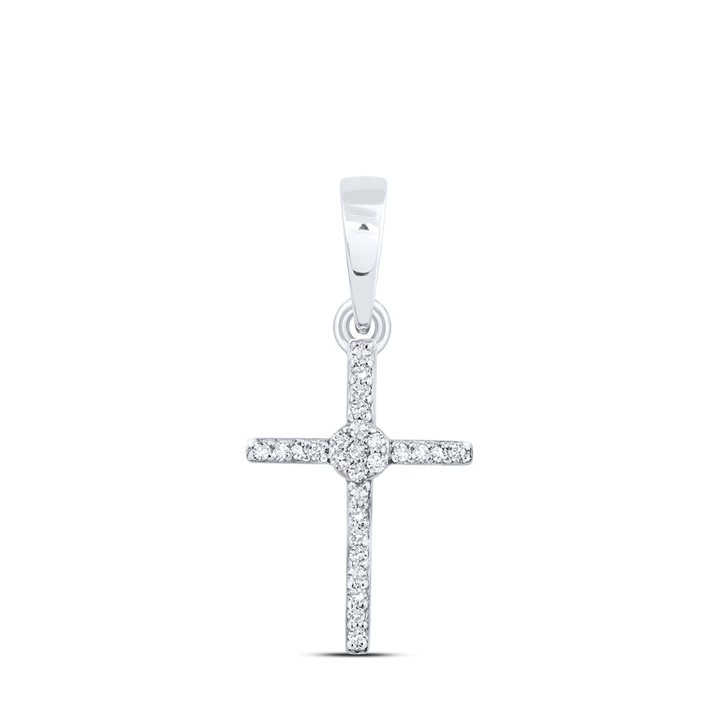 10kt White Gold Womens Round Diamond Cross Pendant 1/12 Cttw