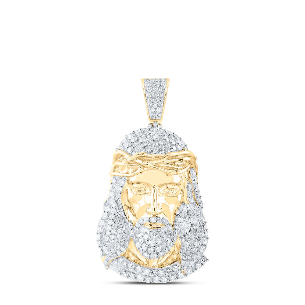 10kt Yellow Gold Mens Round Diamond Jesus Face Charm Pendant 4-5/8 Cttw