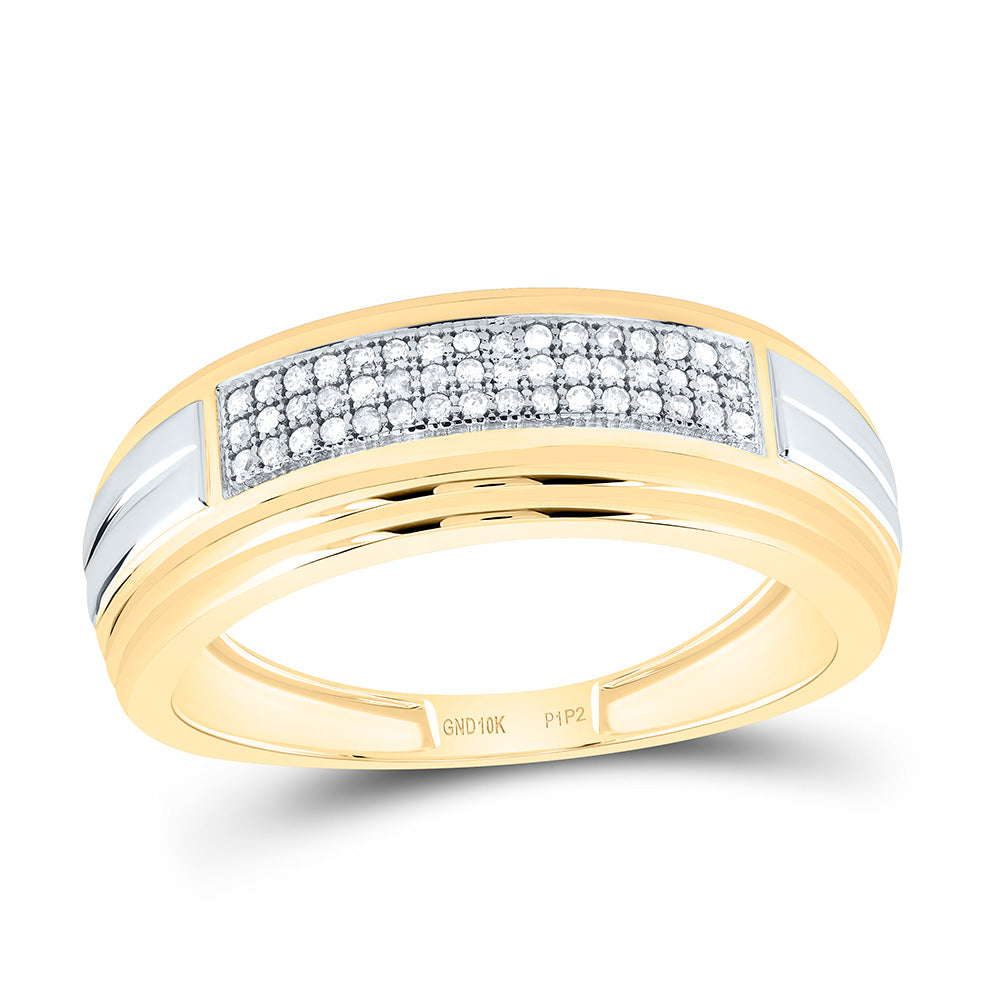 10kt Two-tone Gold Mens Round Diamond Pave Band Ring 1/6 Cttw