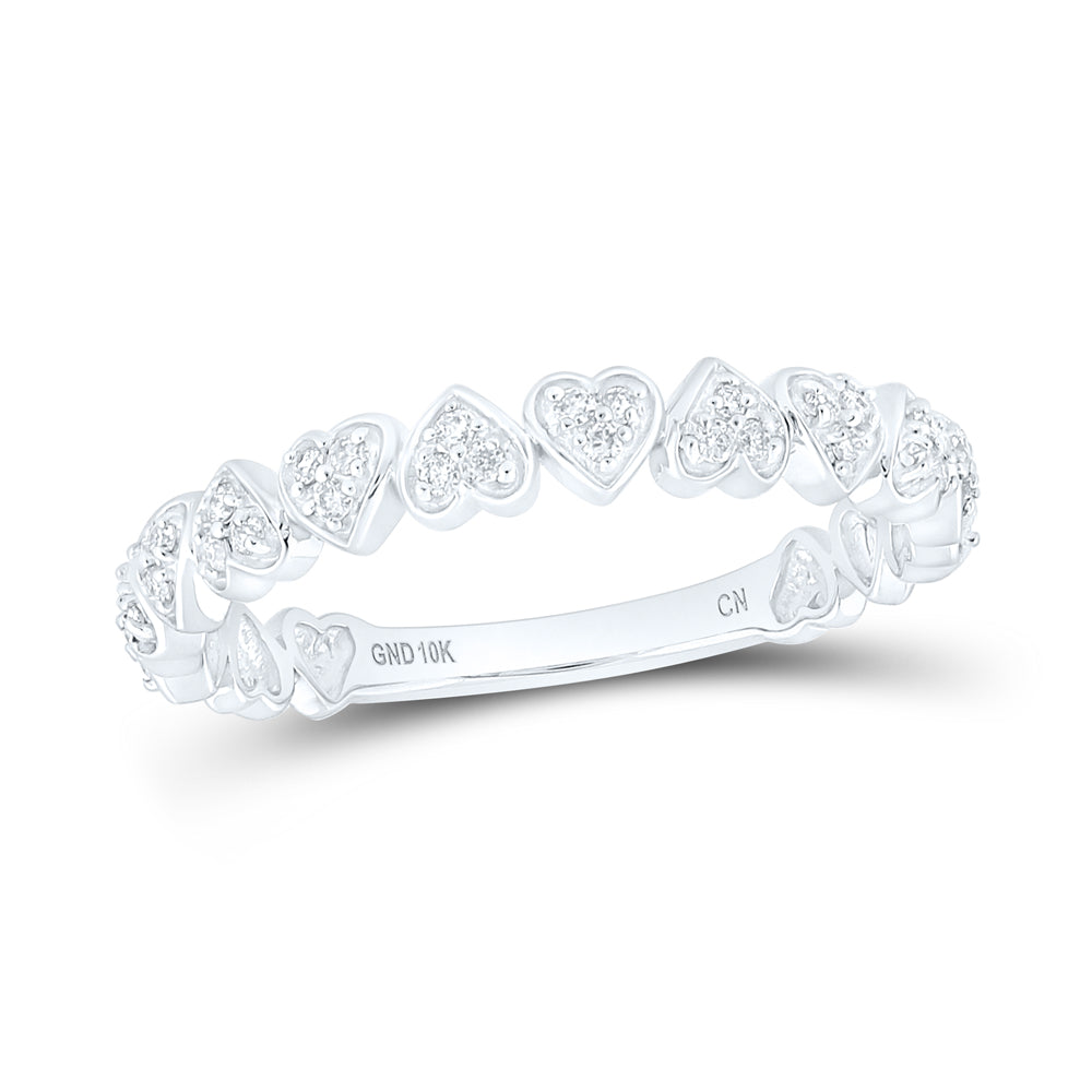 10kt White Gold Womens Round Diamond Heart Stackable Band Ring 1/8 Cttw