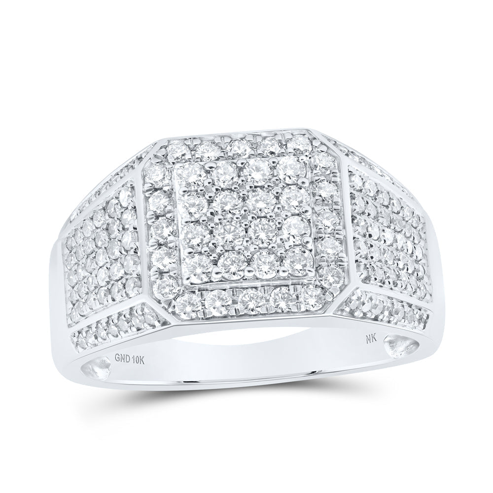 10kt White Gold Mens Round Diamond Square Ring 1 Cttw